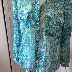Dana Buchman Teal and White Button Down Shirt